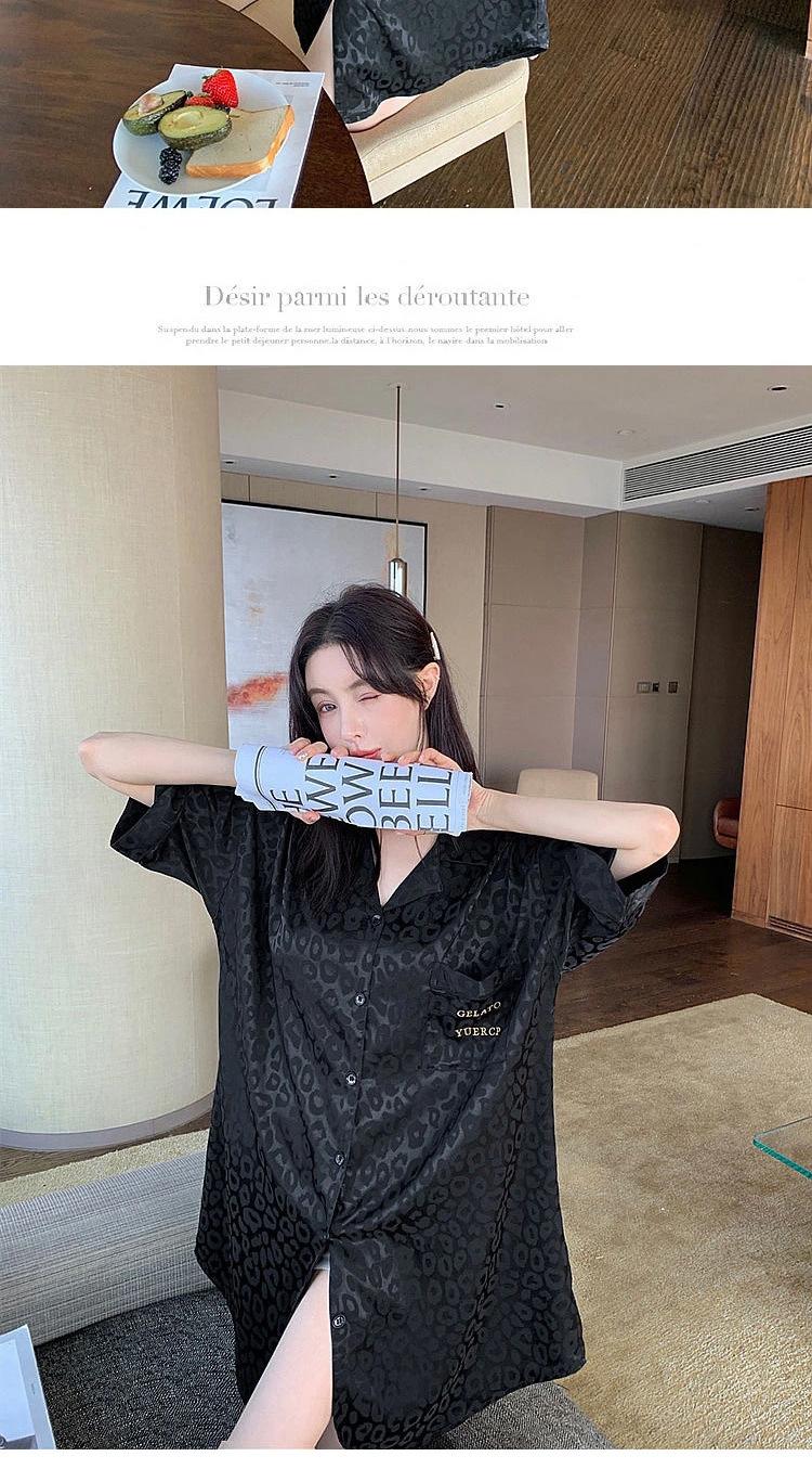 Product Introduction of 2025 New Ice Silk Nightdress for Women Summer Short Sleeve Cardigan Mid-Length Pajamas Thin Sexy Loose Loungewear 10
