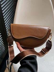Women's Elegant Solid Color Saddle Bag,  2025 New Trendy Pu Leather Shoulder Bag, Casual Vintage All-match Crossbody Commuter Bag for Daily Use
