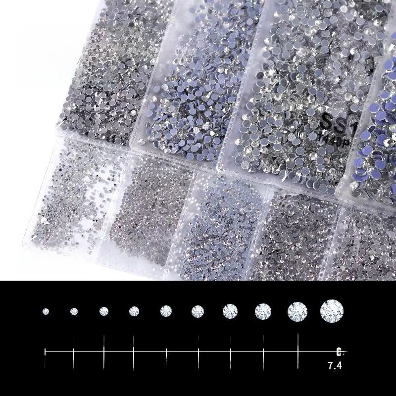Nail perm bottom flat bottom rhinestone not falling off, white transparent circular grid, adhesive glass diamond jewelry