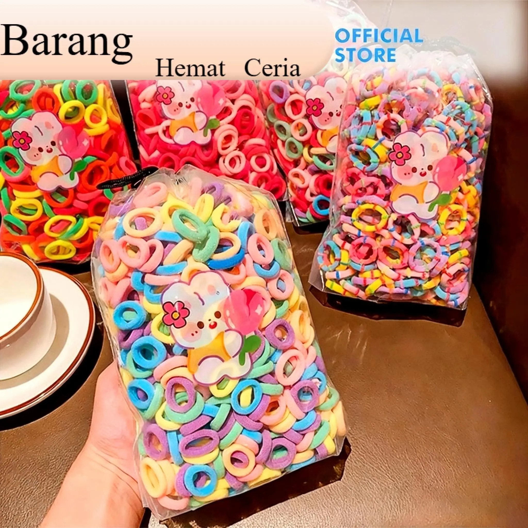 （Barang Hemat Ceria） Pandan Lair Ikat Rambut H916 Isi 200 Pcs Kunciran Rambut Anak Tali Rambut Elastis Model Donat Mini Warna Warni Bahan Berkualitas Elastis Nyaman