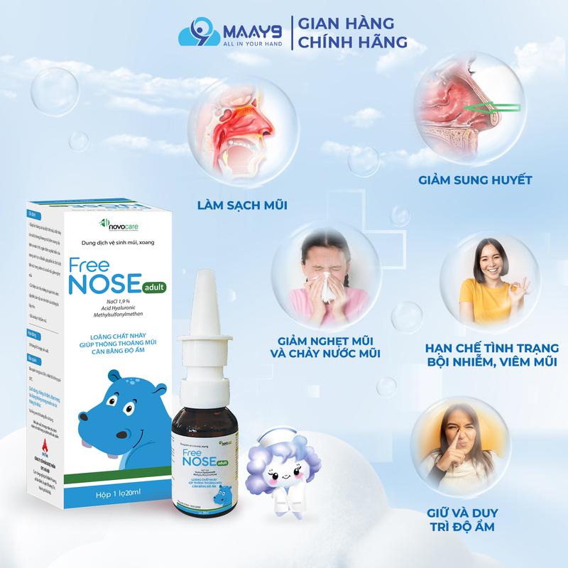 Xịt mũi nước muối ưu trương Novocare Freenose giảm ngạt mũi, chảy nước mũi, giảm sung huyết, duy trì độ ẩm mũi 20ml 6