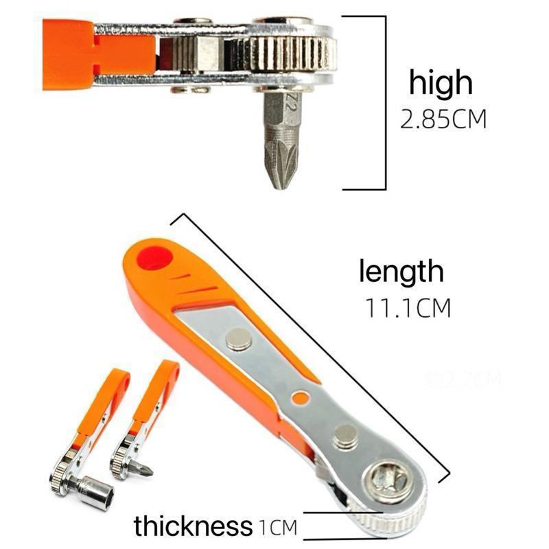 Obeng Ratchet 36 Gigi Cocok untuk Ruangan Kecil di Sepeda Motor dan Mobil Alat Obeng Fender Siku Berbentuk L Maju dan Mundur 1+10+9pcs Selongsong 5mm-13mm 1/4 Adaptor