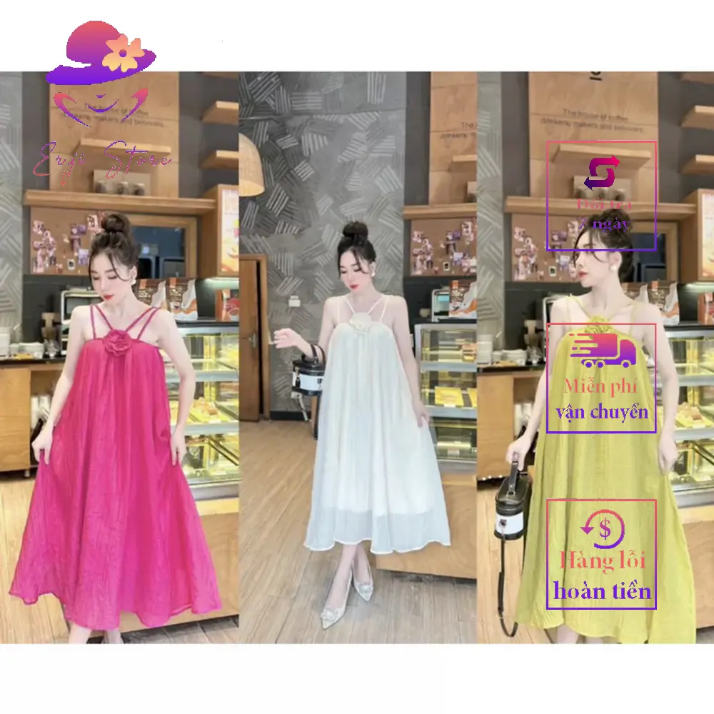 Váy đũi tơ dây tết hoa đính trước dây tết Nữ Đầm