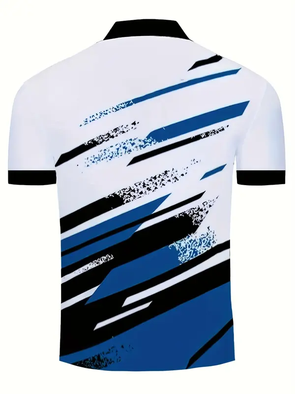 Men's Regular Fit Geometric Print Polo Shirt, Casual Short Sleeve Button Front Top for Summer, Fashion Men's Clothes for Daily Wear 1