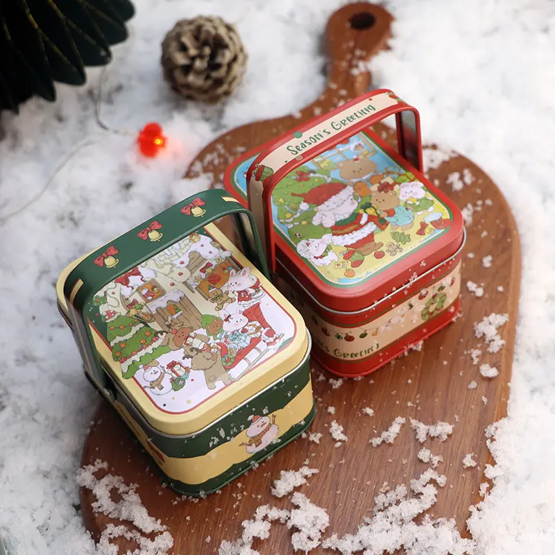 Hộp thiếc Giáng sinh, Thiết kế cầm tay, Phong cách cổ điển của ông già Noel và sóc, Thích hợp cho trẻ em, Hộp quà lễ hội năm mới, Hàng mới về