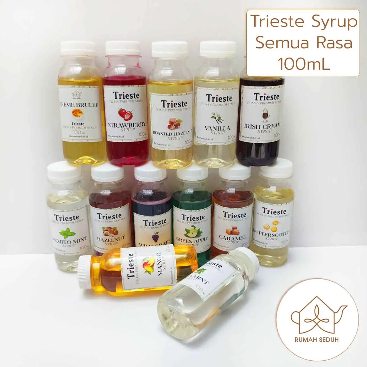 Sirup Trieste 100mL Semua Rasa: Hazelnut Vanila Caramel Leci Blue Curacao Almond Avocado Banana Blueberry Brown Green Lemon Matcha Peach Fruit
