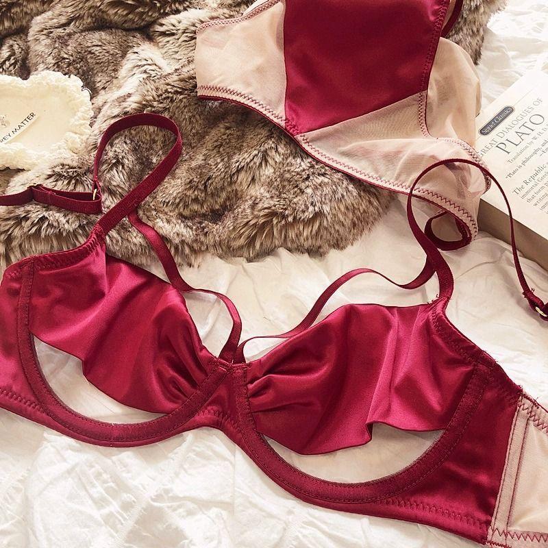 Bộ Đồ Lót, Phong Cách Pháp, Siêu Mỏng, Lưới Satin Gợi Cảm Và Rỗng, Gọng Mềm, Đẩy Lên Và Chống Chảy Xệ, Thích Hợp Cho Ngực Lớn, Áo Ngực Che Sẹo 2