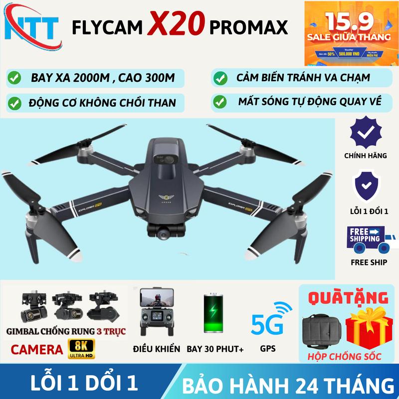 Flycam X20 Pro Max Bản RTS EVO-JJRC, Máy Bay Không Người Lái Camera 6K Gimbal Chống Rung 3 Trục, Định Vị Vệ Tinh GPS/5G , Cảm Biến Tránh Va Chạm 360 Độ, Dung Lượng Pin 3300mAh, Thời Gian Bay 30+ Phút,Bay Cao 300M, Bay Xa 1000M Drone n flycam  p20