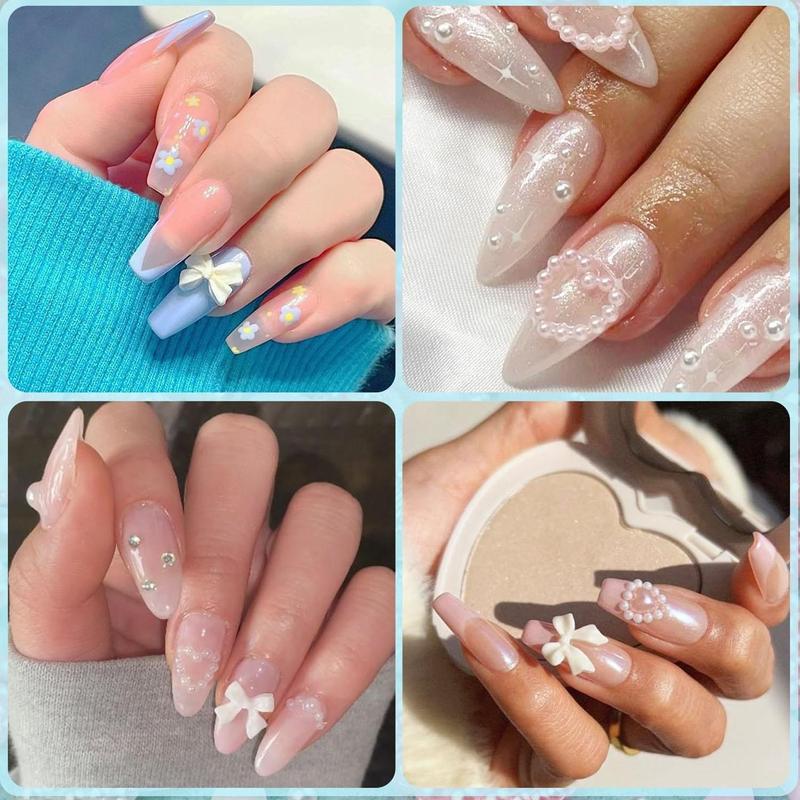 Product Introduction of Bow and Faux Pearl Decor Nail Art Charms Set, 1000pcs Multi-shape Nail Art Decoration, Nail Art Accessories with Tweezers & Pickup Pencil for Nail Art, Craft and Decoration 15