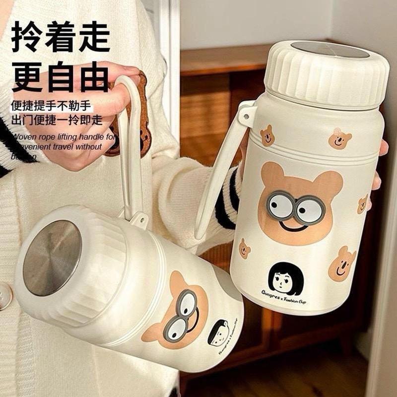 Bình Giữ Nhiệt Inox 1000 ml Nắp Vặn Gấu Nâu Tặng Kèm Sticker 3