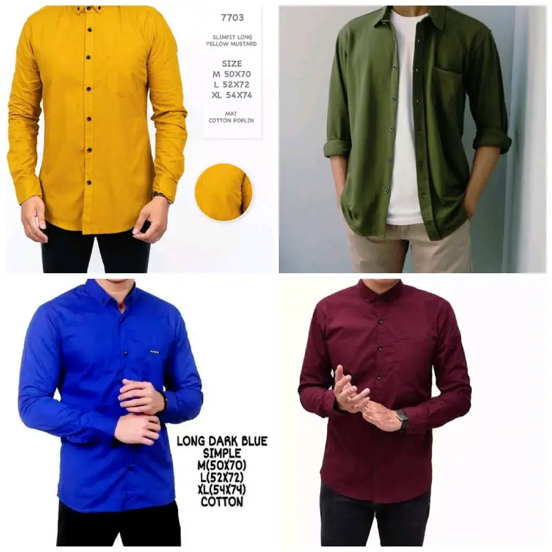 Paket usaha COD KEMEJA POLOS 4 PCS PANJANG Katun Pria Kerja Formal Hitam Slimfit Casual Putih Kantor Cowok Navy Basic 6