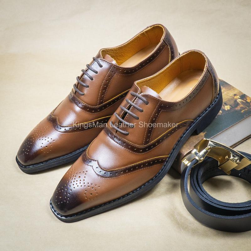 Giày Công Sở Nam Oxford Wingtips Da Bò Cao Cấp vừa cổ điển Shoes Leather giay t 3