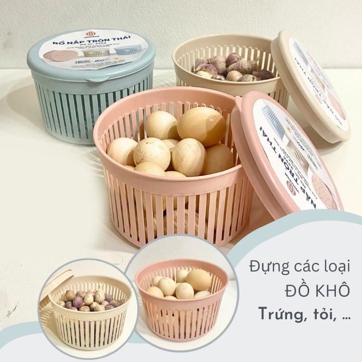  Rổ nắp tròn thái Việt Nhật 3396 - Rổ đựng trứng có nắp Hộp đựng hành tỏi giữ độ tươi của hành tỏi 