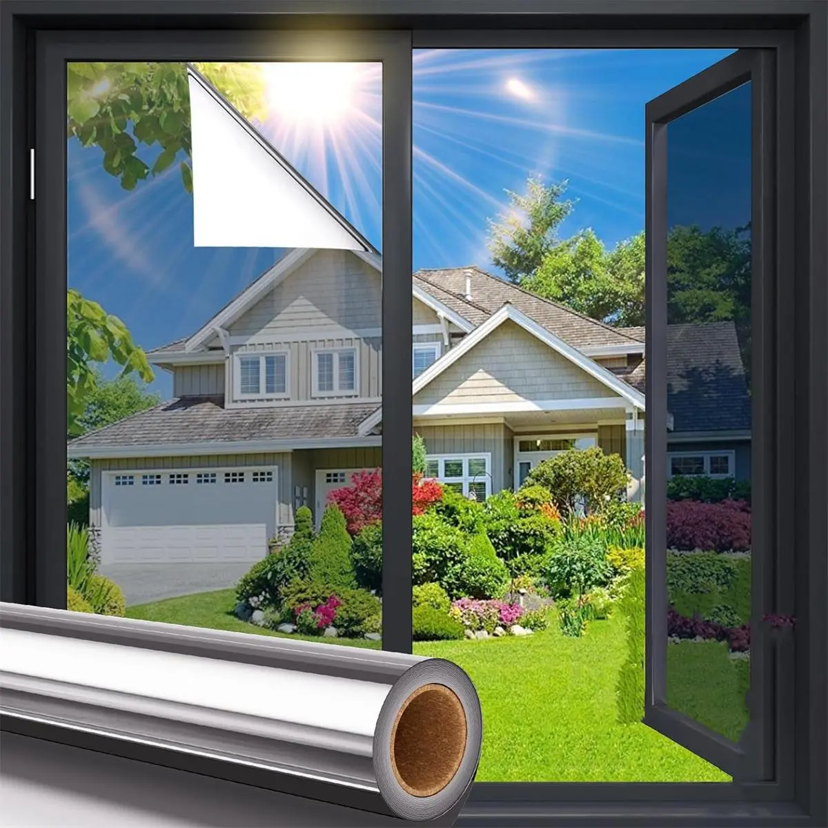 Privacy Window Film, 1 Count Heat Control & UV Blocking Window Tint for Home, Office, Car, Anti-glare & Shatterproof Self Adhesive Vinyl Film