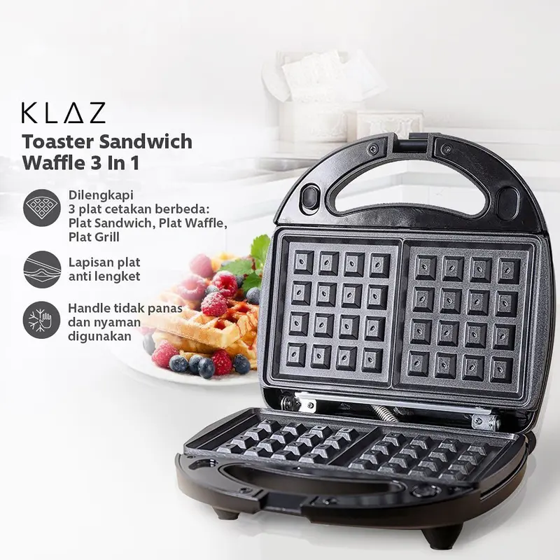 AZKO Klaz Toaster Sandwich Waffle 3 In 1 - Hitam 8