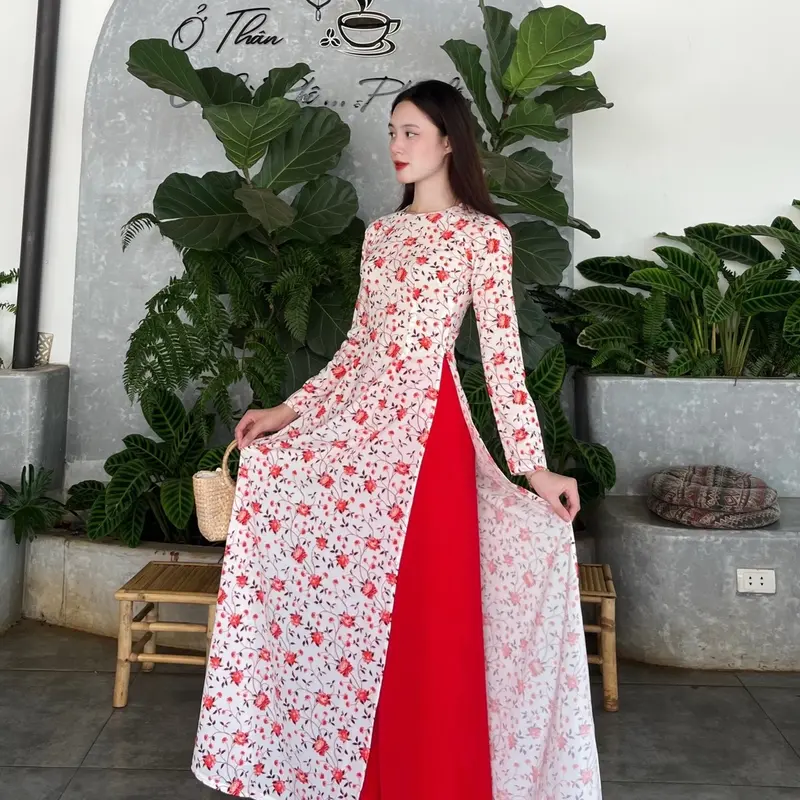 Bộ áo dài lụa in 3D cao cấp kèm quần lụa sang trọng. Women Nữ 1