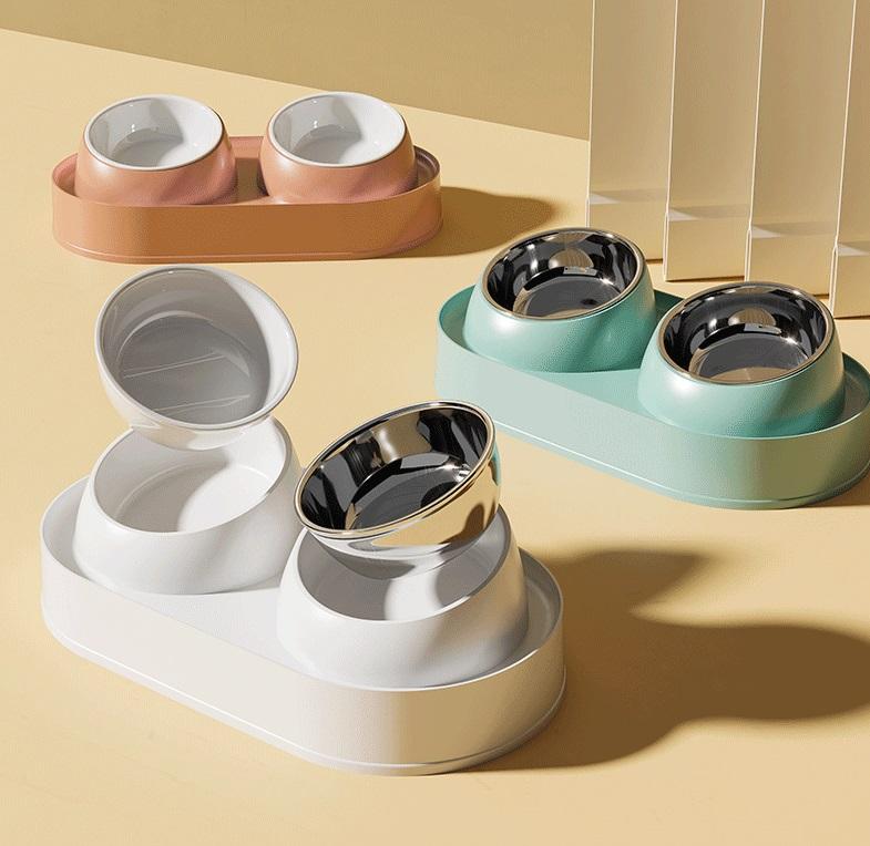 Khay ăn đôi đế cao dành cho thú cưng, chén ăn đôi chó mèo chống kiến, chống gù 40x22x12cm