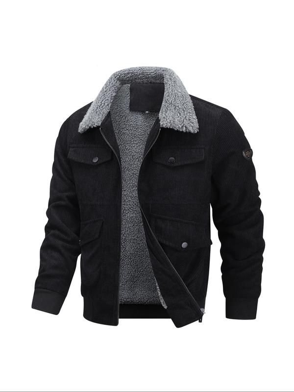 Men's Solid Pocket Zip Up Sports Coat, Regular Fit Casual Long Sleeve Thermal Lined Outerwear for Fall & Winter, Men's Clothes for Daily Wear, Winter Jackets 6