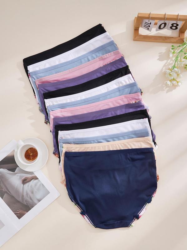 【Plus Size】Patchwork Floral Print High Waist Knicker, Soft Comfy Breathable Panty for Daily Wear, Women's Underwear for All Seasons, Womenswear 5