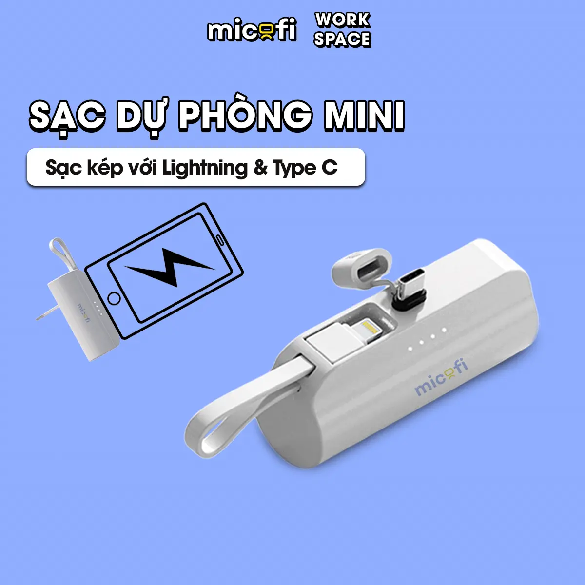 Sạc Dự Phòng, Pin Dự Phòng Mini Sạc Điện Thoại Samsung Iphone 5000mAh Nhanh Nhỏ Gọn Lightning Type C