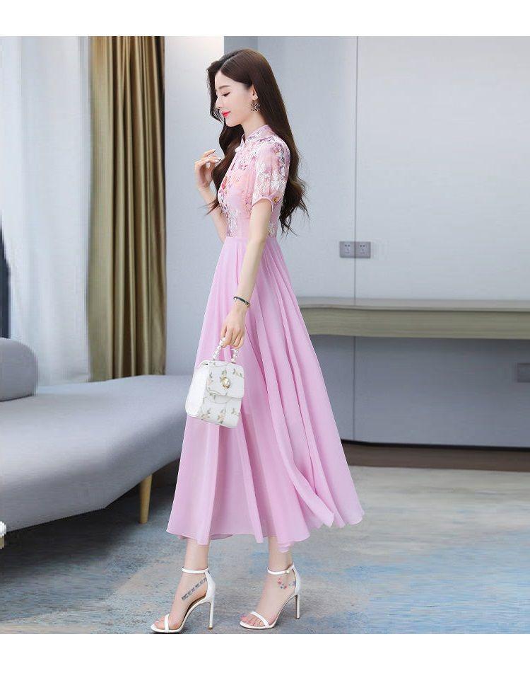 Product Introduction of Váy Sườn Xám, Cỡ Cực Lớn (150,00kg), Thanh Lịch Và Trông Trẻ Trung, Dành Cho Phụ Nữ, Thích Hợp Cho Mùa Hè, Thời Trang Quý Cô Quý Phái, Váy Midi Mỏng, Quần Áo Nữ 5