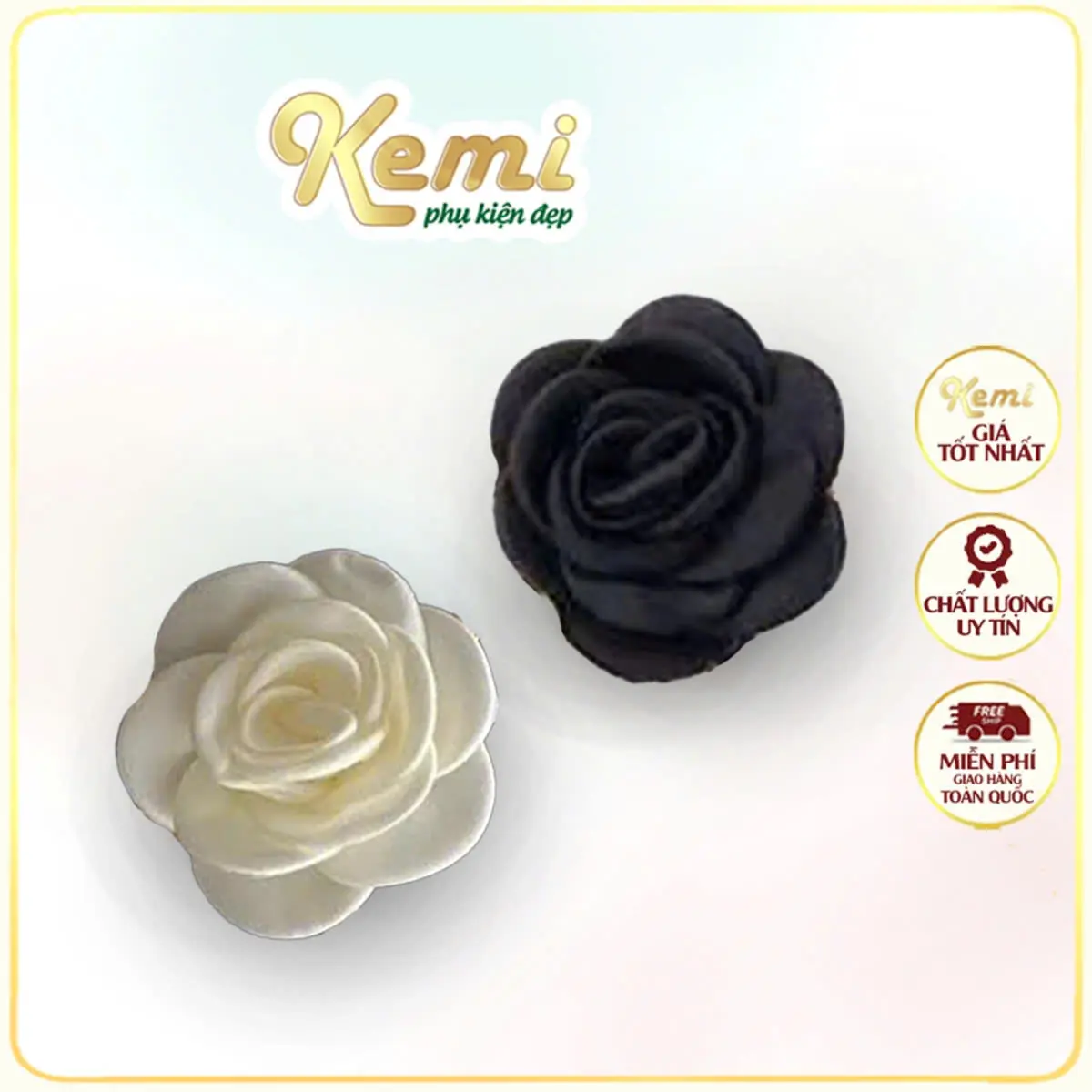 Ghim cài áo hoa hồng vải lụa mờ kích thước 5 cm- dùng để trang trí may mặc, cài váy, sản phẩm hanmade...