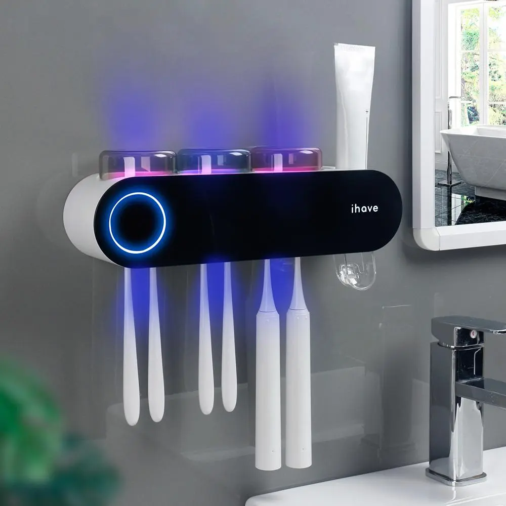 Toothbrush Holders with Ultraviolet Disinfection, Wall Mounted Hygiene Toothbrush Holder with Toothpaste Dispenser, USB Charging Bathroom Toothbrush Holder
