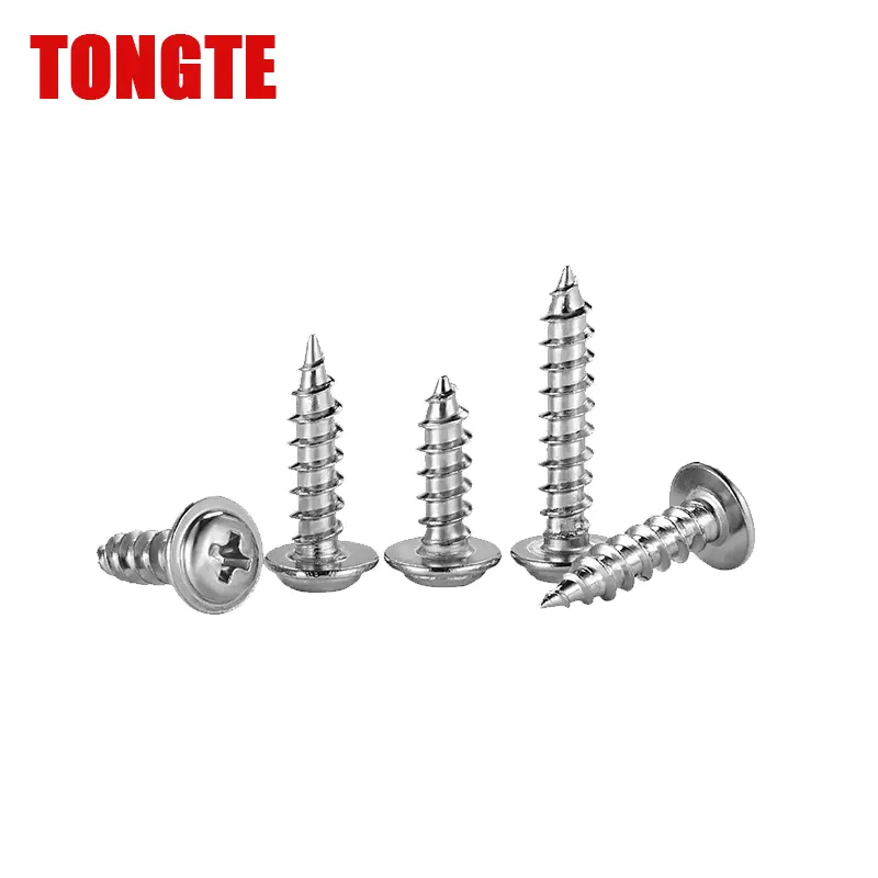 304 Stainless Steel round Head with Pad Self-Tapping Screw PWA Cross Recess Head Plate Head with Meson Self-Tapping Screw