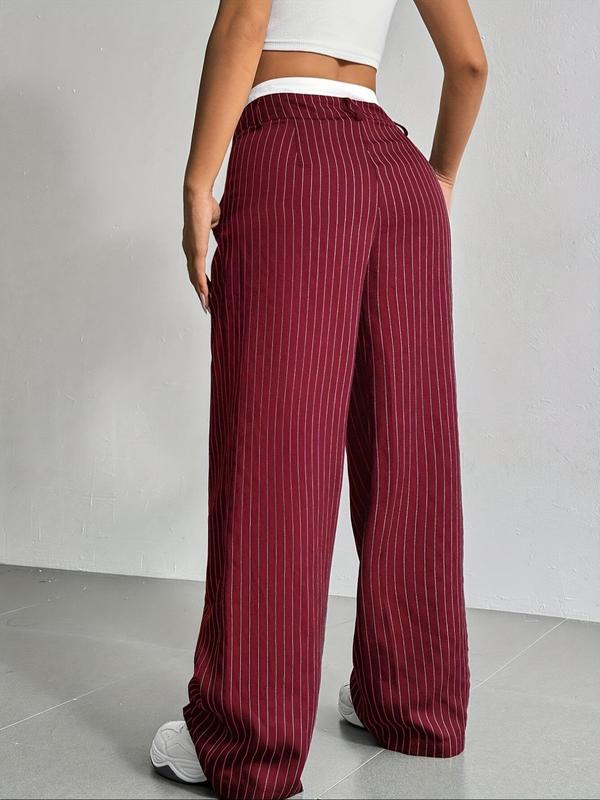 Women's Striped Print Straight Leg Pants, Casual Comfy Trousers for Daily Wear, Ladies Bottoms for All Seasons,  Trousers for Women 7