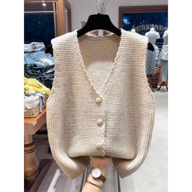 Áo Vest Dệt Kim Cổ Chữ V, Thương Hiệu Nổi Tiếng Pháp Độc Quyền, Áo Khoác Ngoài Mùa Thu, Áo Vest Áo Len Không Tay Áo Vest, 2024, Quốc Tế Thương 1
