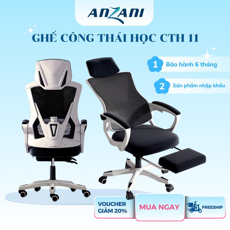 {CTH_11}_Ghế tựa lưng Anzani CTH 11, ghế công thái học có ngả lưng, gác chân - kiểu dáng gaming hỗ trợ chỉnh dáng ngồi ghecho igame ghế công