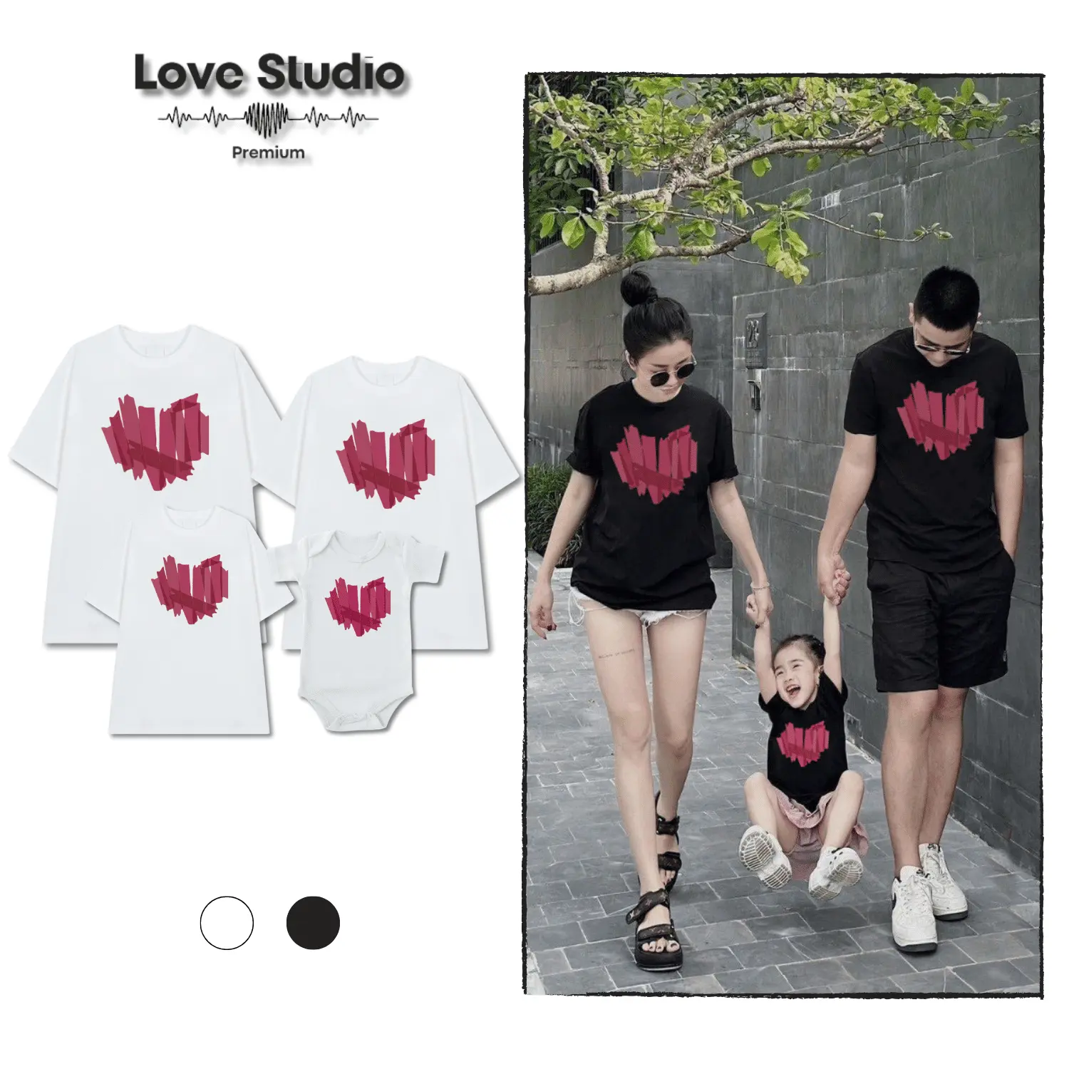 Áo gia đình thun đôi đi chơi Trái TIm Đỏ phom Unisex chất cotton cao cấp full size cho bé có bodysuit từ 8-10 GD082 Nữ Top Women Cổ Tròn Women Cổ Tròn Quần Ngủ