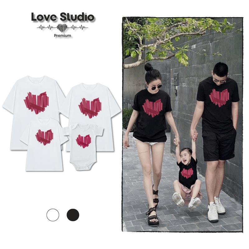 Áo gia đình thun đôi đi chơi Trái Tim Đỏ form Unisex chất cotton cao cấp full size cho bé có bodysuit từ 8-10 GD082 Nữ Top Women Cổ Tròn Women Cổ Tròn Quần Ngủ