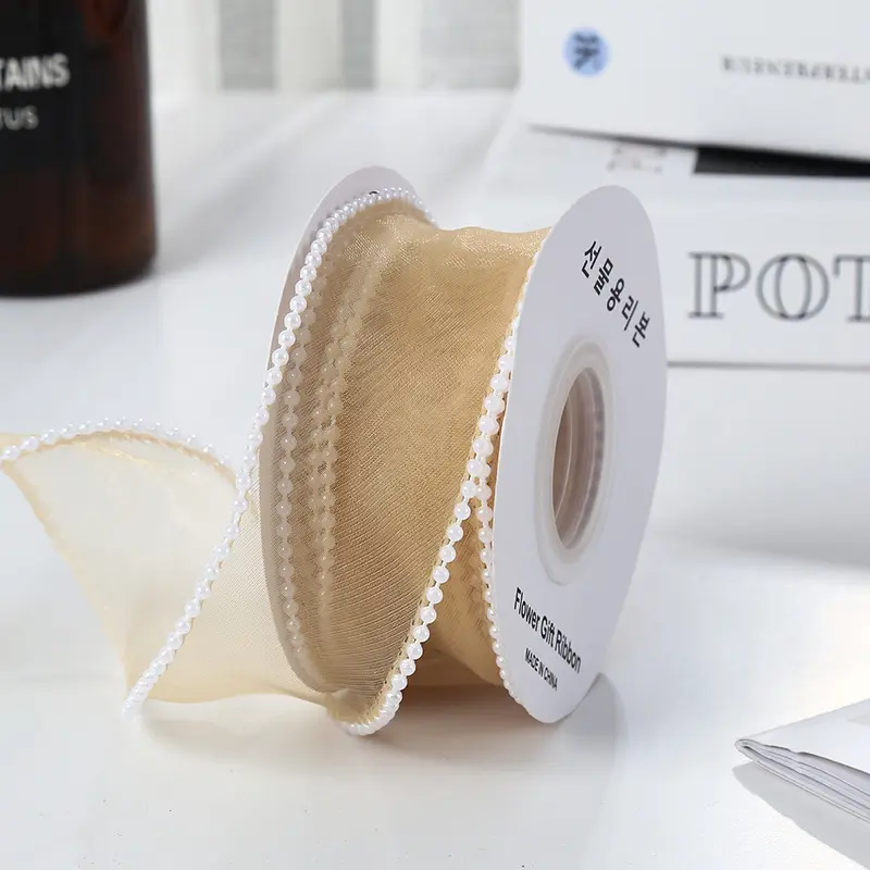 [Lẻ 1 mét][Khổ 4cm] Dây Ruy Băng Viền Ngọc Cao Cấp  Trang Trí Quà Tặng - NILA Flower ribbon 8