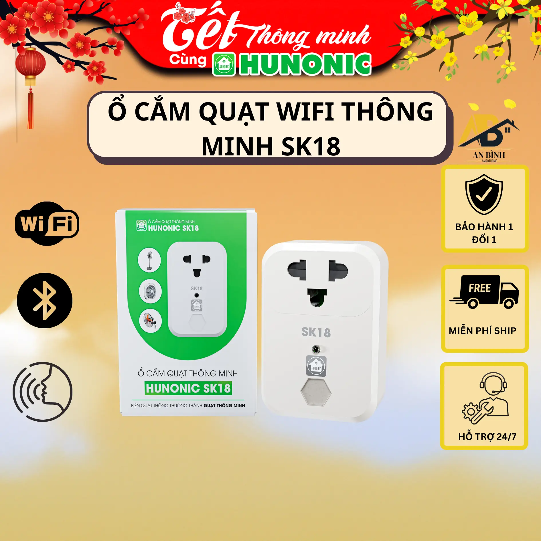 Ổ Cắm Quạt Thông Minh Wifi Hunonic SK18 – Biến Quạt Thường Thành Quạt Thông Minh |An Bình SmartHome