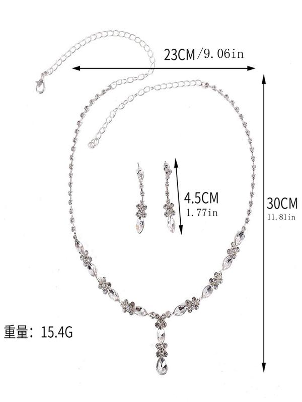 Women's Elegant Trendy Exquisite Rhinestone Necklace & Earrings, Fashion Jewelry Set for Party & Daily Clothing Decor, Birthday Gift 1