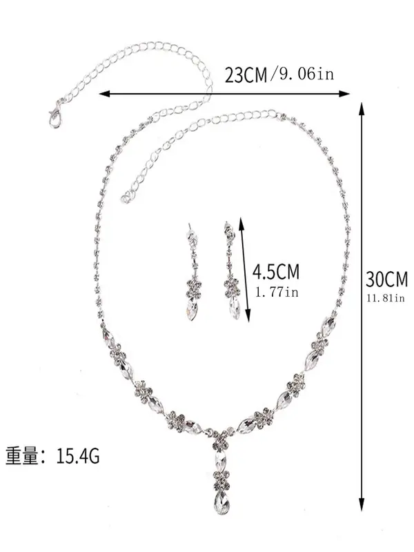 Women's Elegant Trendy Exquisite Rhinestone Necklace & Earrings, Fashion Jewelry Set for Party & Daily Clothing Decor, Birthday Gift 1