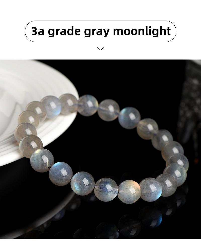 Product Introduction of Crystal Natural Moonstone Loose Beads Bracelet Net Body Color Light Gray Moonlight Labradorite round Beads Bracelet 14