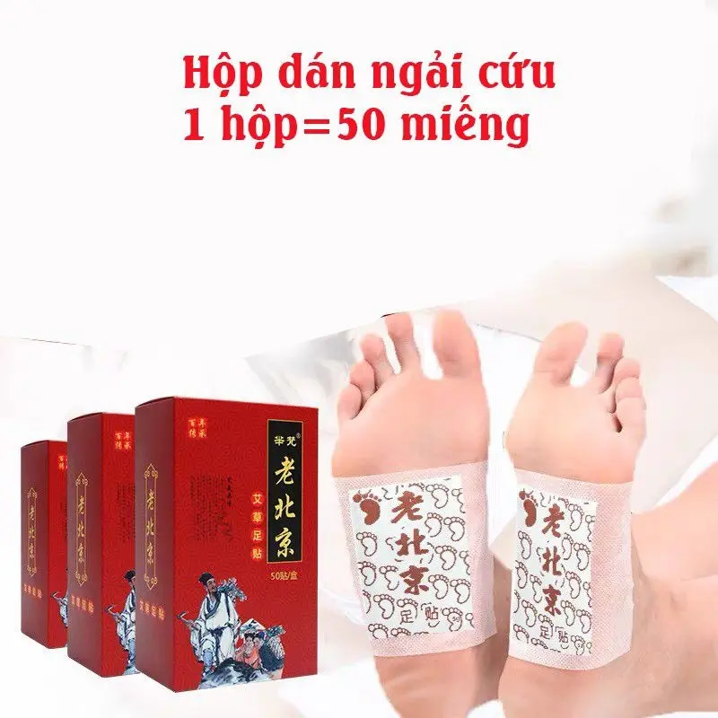 Hộp 50 Miếng Dán Chân Ngải Cứu Thải Độc Lão Bắc Kinh - Miếng Dán Thải Độc Gan Bàn Chân Nội Địa Trung Thanh Lọc Cơ Thể 1