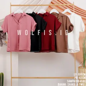 Kemeja Wanita Lengan Pendek Polos Casual Shakilla Twill