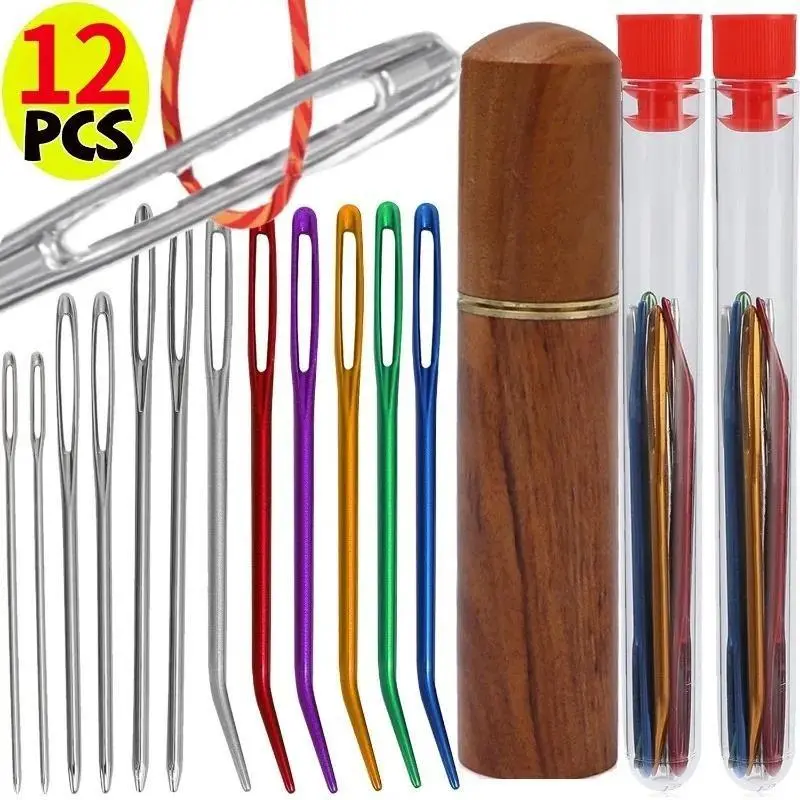 12Pcs/Set Knitting Crochet Set with Yarn Needles Weaving Needles Tapestry Needl Bent Needl for Crochet Large Eye Darning Needles