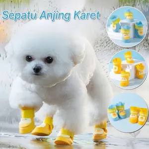 4 Pcs/Set Sepatu Boots Hujan Tahan Air Anti Slip Untuk Anjing Dan Kucing Peliharaan/Sepatu Anjing Karet Sepatu Boots Anjing Kucing Anti Air Anti Slip Sepatu Hewan/Anjing Kartun Silikon Kucing Boots