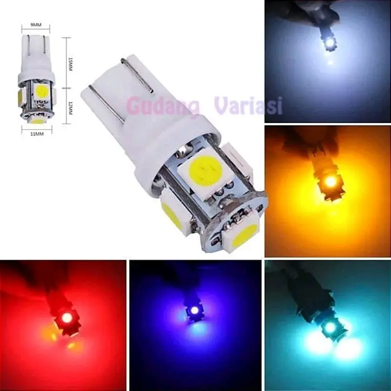 Lampu Senja Jagung T10 LED / Lampu Kota Sein LED T10 / Lampu LED T10 5 Mata Biru Blue Hijau Kuning Merah Pink