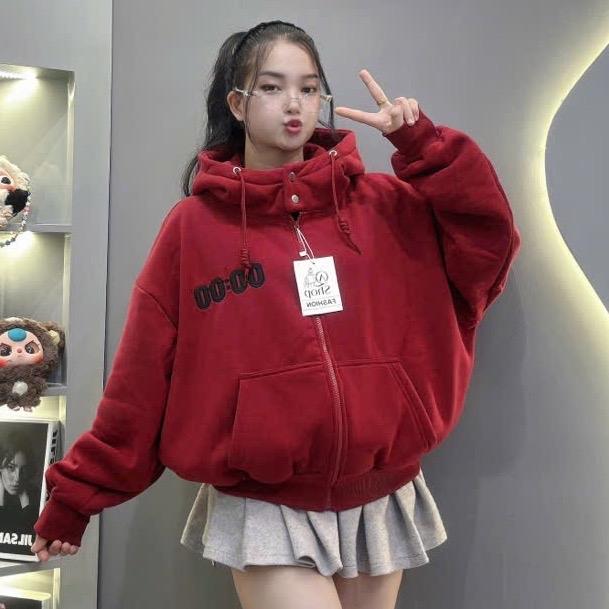 Yumiiclothings Áo Khoác Hoodie Zip Form Boxy Nam Nữ Unisex Áo Khoác Nỉ Dệt Form Rộng 00:00 Siêu Xinh Có Nón To