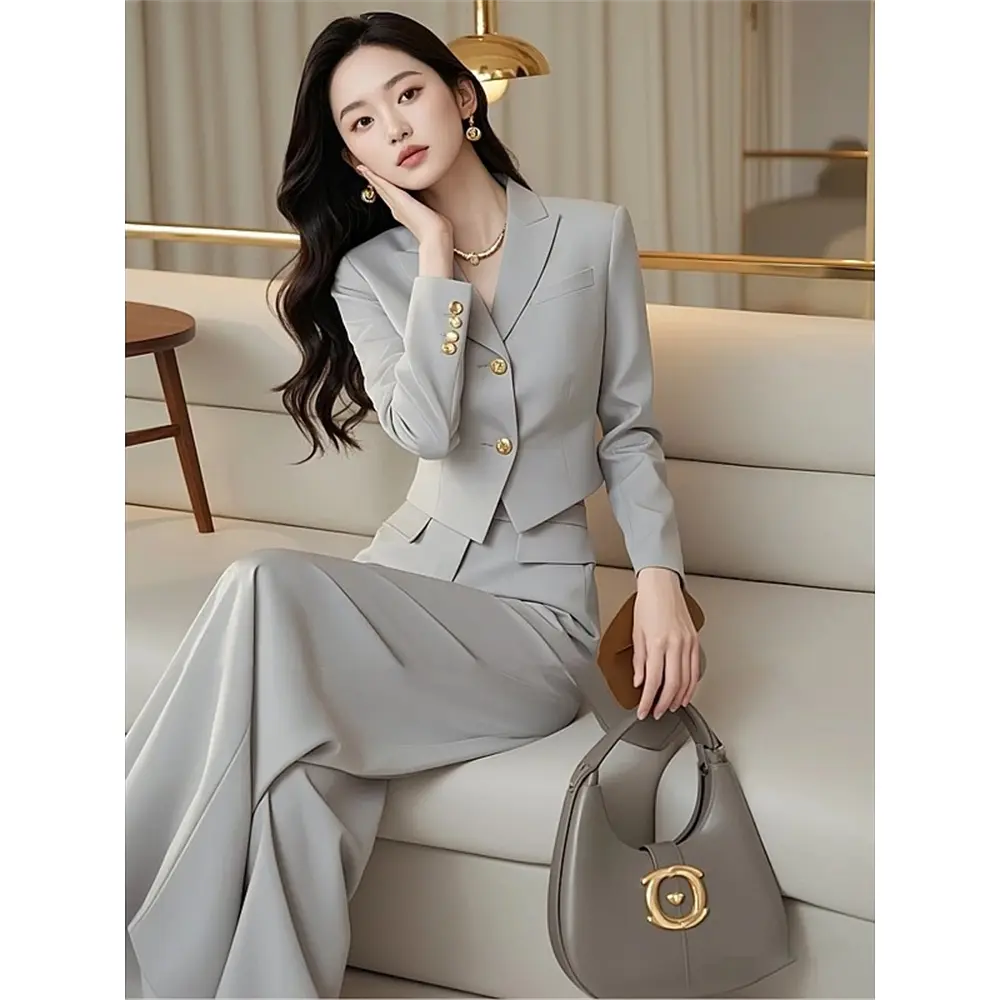 Áo Khoác Vest Cổ Điển Sành Điệu, Với Quần Ống Rộng
