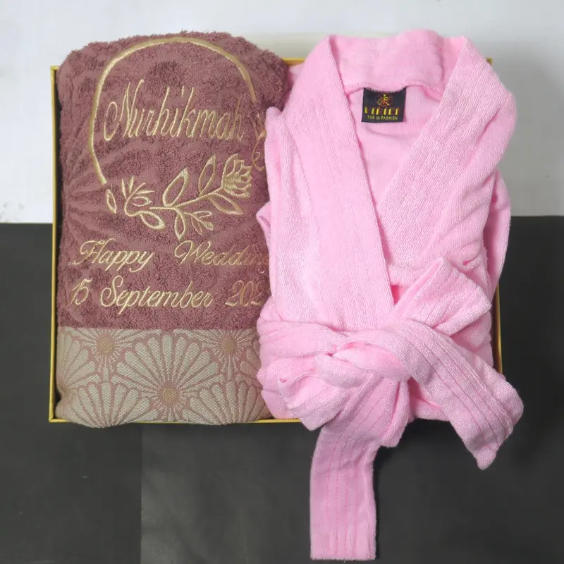 Handuk Kimono Set custome bordir nama depan belakang seserahan dan kado pernikahan Hadiah Handuk Wanita Dewasa Tidur Dress Pria 2
