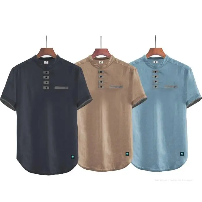 Baju Koko Muslim Lengan Pendek Waleed Original Cotton Combed Premium - BIRU LANGIT, S