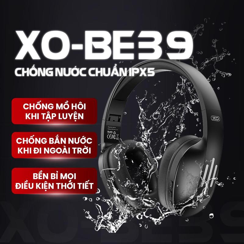 [VINHBANHBO deal 9k] Tai Nghe Bluetooth XO-BE39 Chụp Tai Gập Gọn, Nghe Nhạc Bass Mạnh HD, Pin Trâu 20 Giờ, Bluetooth 5.0, Chống Nước IPX5, Hỗ Trợ AUX, Phù Hợp Học Online, Du Lịch, Thể Thao Ngoài Trời