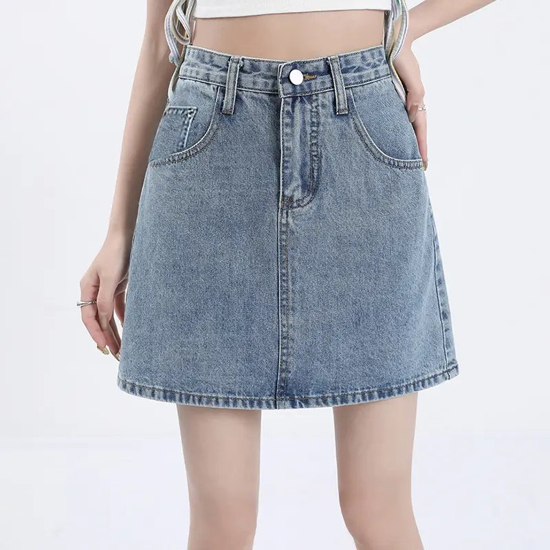 Chân Váy Denim Cạp Cao Phong Cách Preppy Thường Ngày Dành Cho Nữ, Hàng Mới Về Mùa Xuân Và Mùa Hè, Dáng Rộng Rãi Và Dễ Phối Đồ Chữ A, Cỡ Nhỏ Chân Váy Nửa Denim