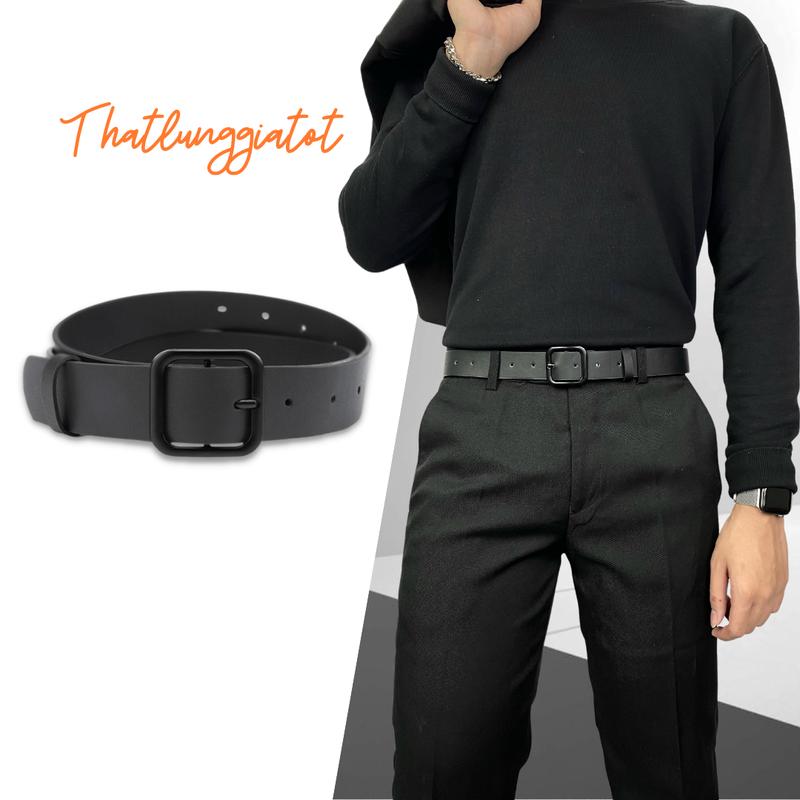 Thắt lưng nam nữ mặt vuông đen Unisex da PU bản 3.3cm TL072 - Thắt Lưng Giá Tốt